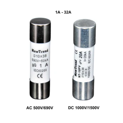 10X38 AC 500V 690V DC 1000V 1500V 1A 2A 4A 6A 8A 10A 12A 16A 20A 25A 32A 10X38mm Gg Am Ar Gpv AC oder DC Solar PV Zylindrische Sicherung mit CE